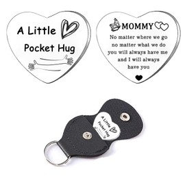 Pocket Hug Token Gift for Family Long Distance Relationship Keepsake Inspirational Gifts for Women Christmas Birthday Gift Double Sided Message Engraved with Leather Keychain (Pocket Hug for Mommy)