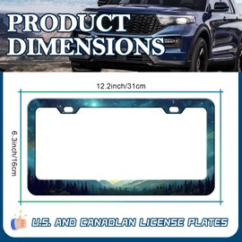Starry Sky Mountain License Plate Frames - 2 Pack Green Mountain Forest Stainless Steel License Plate Holder,Rust-Proof Waterproof Car Decorative Tag Frame with Screws Fasteners Caps
