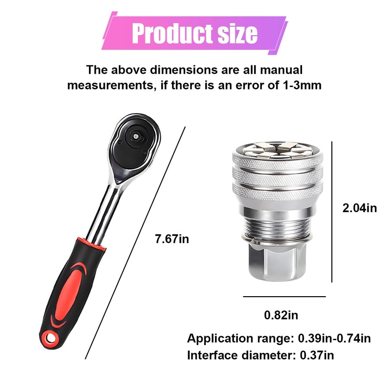 ZIMISI Adjustable Universal Socket Wrench, 10-19mm Magic Sleeve Tool with