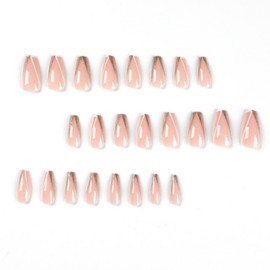 YoYoee 24-Piece Long Coffin Press on Nails - French Glitter False Nails | Nude Full Cover Fake Nails for Women Elegant & Durable Artificial Nails for Instant Manicure