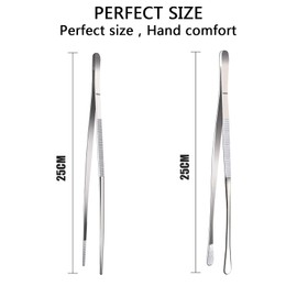 Cooking Tongs Set, 2 Pieces Kitchen Tweezers Stainless Steel 25 cm Cooking Tongs Precision Serrated Tip Professional Cooking Tweezers Kitchen Tools for Grilling, Coating and Serving