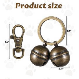 2 PCS Copper Bells for Dog Collars with Snap Clips, Extra Loud Dog and Cat Bells Copper Bell Vintage CopperCollar Charms Pendant with Key Ring, Brass Pet Accessories with Key Rings for Birds Wildlife