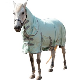 Gallopoff Horse Fly Sheet with Detachable Neck Cover & Belly Wrap, Adjustable Fly Sheet for Horses, Ventilated Airflow Mesh Equine Cooling Summer Flysheet Green 75