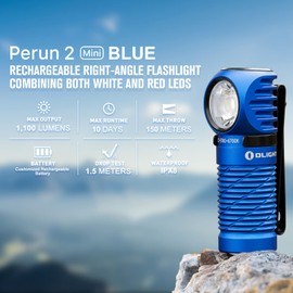 OLIGHT Perun 2 Mini LED Headlamp 1100 Lumens Rechargeable, Right Angle Flashlight with Headband, EDC Handheld Flashlight for Camping, Running, Outdoor, Power Outage (Blue Cool White: 5700~6700K)