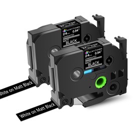 KCMYTONER 2 Pack Compatible for Brother P-Touch TZe-MQ355 TZ-MQ355 TZe TZ Tape 24mm 0.94 Inch White on Matte Black Tape Label Maker Tape for PT-1500PC PT-1600 PT-1900 PT-1910 PT-1960 PT-2200 PT-2210