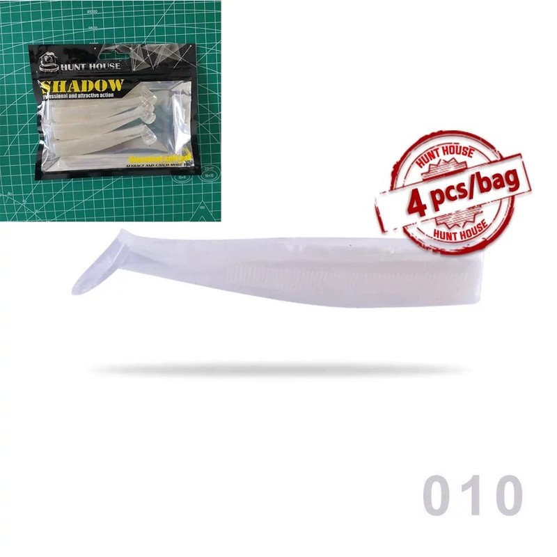 Hunthouse Minnow Tail (White, 4pcs, 100mm) - Bass, Cod, Pike