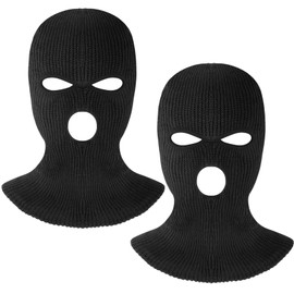 3 Hole Knitted Full Face Cover Ski Mask for Men, 2PCS Thermal Winter Warm Knit Beanie Balaclava for Outdoor Sports Black