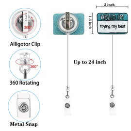 Cute Nurse Badge Reel Retractable, Hello I'm Trying My Best Funny Name Tag Badge Holder for Nurse Doctor Teacher Student RN