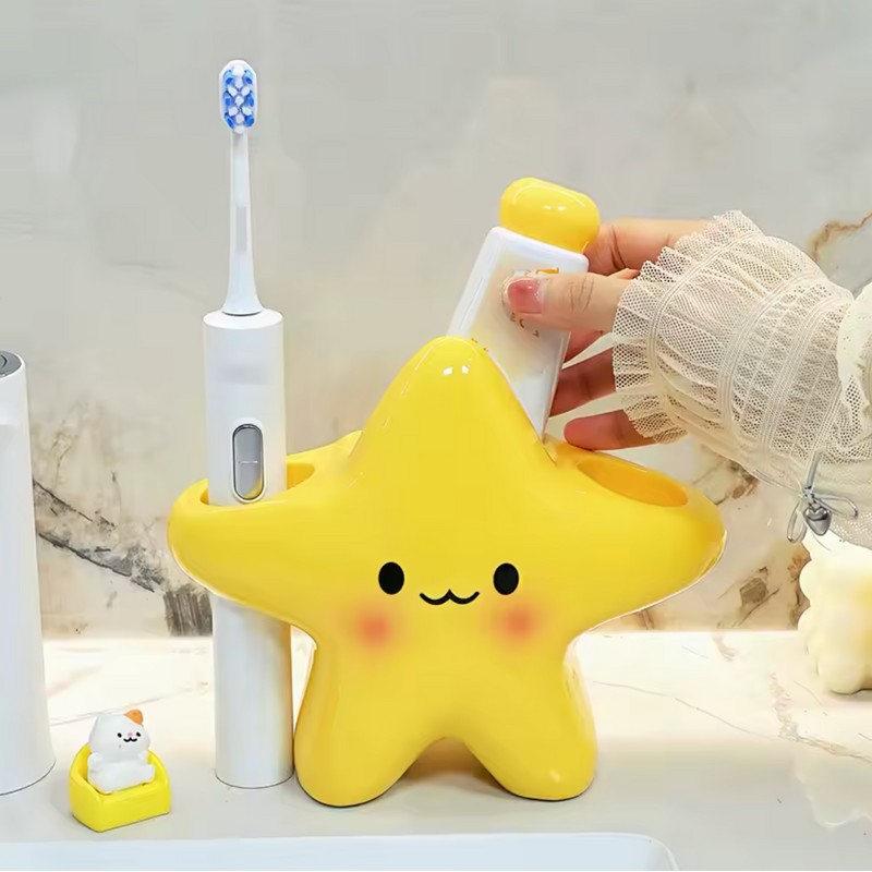 Cute Star Toothbrush Holder - Freestanding Bathroom Countertop Toothbrush &