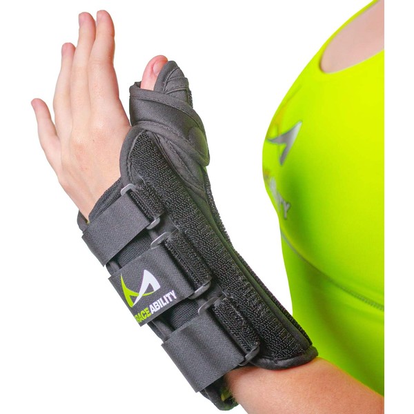 BraceAbility Thumb & Wrist Spica Splint | De Quervain's Tenosynovitis Long Stabilizer Brace for Tendonitis, Arthritis & Sprains Forearm Support Cast (XS - Right Hand)