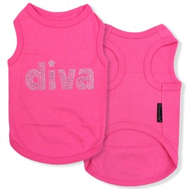 Parisian Pet Dog T-Shirt with Embroidered ' Diva ' - Breathable Pink Dog Clothes - Sleeveless Pet Vest - Machine Washable Dog Shirts for Small Dogs S