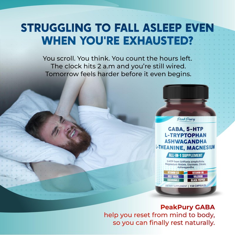 PEAKPURY GABA, 5-HTP L-Tryptophan Ashwagandha Chamomile L-Theanine Magnesium