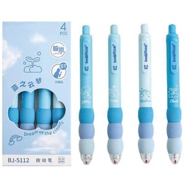 MOZXIRZ 4 Pcs Cute Gel Pens Aesthetic Retractable Pens Blue Soft Grip Pen 0.5mm Black Ink Pen Kawaii Office School Pens Supplies for Girls Boys Women Men (Blue Sky)