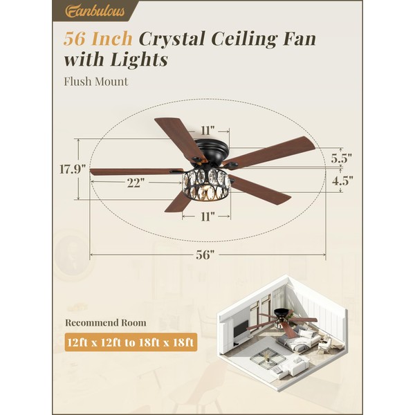 Fanbulous 56 Inch Chandelier Ceiling Fans with Lights and Remote,