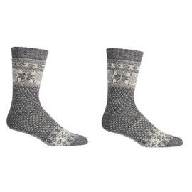 2 Pairs Norwegian Alpaca & Merino Wool Sock Men, Winter Thermal Knitted, Vintage Nordic Crew Soft & warm, Comfortable Hygge (CA, 6-9, Grey)