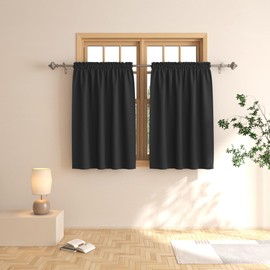 Black Tier Curtains 36 inch Blackout Room Darkening Kitchen Window Curtains Over Sink Bathroom Short Curtain Small Cafe Curtains Door Window Treatment Set 2 Panels Basement Rod Pocket 36" L