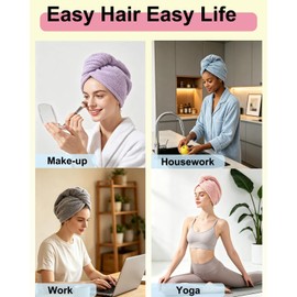 Lumimi - Paquete de 4 toallas de microfibra para el cabello con botón para secar el cabello lacio y rizado (5 colores B)