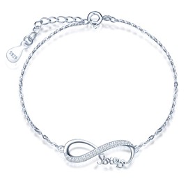 INFINIONLY 925 Sterling Silver Jewellery Sets, Women Girl Necklace Pendant and Bracelets, Infinity Symbol and Sisters' Element, Inlaid Zircon, Silver, Birthday and Christmas Gift, Silver, Silver b