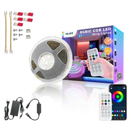 RGBW COB LED Strip Light Kit,16.5ft Color Changing Multicolor Neutral White, Cuttable Adhesive Lights Strip ETL Listed for Bedroom Party Decoration with Remote & APP Control (AC/DC Adapter Included)