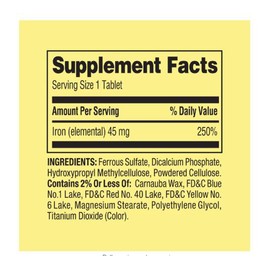 Spring Valley Slow-Release Iron Tablets Dietary Supplement, 45 mg, 30 Count