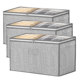 3 Pack 125L Grey Comforter Storage Bags, Clothes Storage Bags, Collapsible Closet Organizers, with Reinforced Handles & Sturdy Zippers