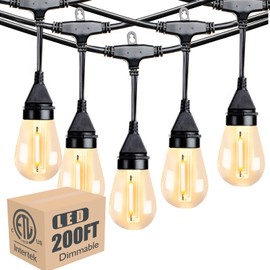 Lightdot 200 FT (2x100FT) Outdoor Led Patio Lights, ETL Listed Led String Lights with Shatterproof Edison Vitage Bulbs, Commercial Grade Hanging Light for Patio Cafe Bistro Backyard
