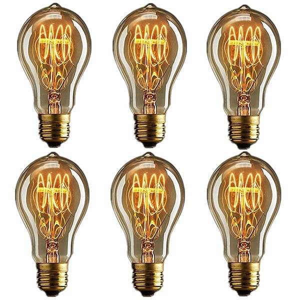 CTKcom A60 Vintage Edison Bulbs,E26 120V 40W Amber Warm Dimmable Vintage Style Incandescent Light Bulbs,Home Light Fixtures Squirrel-Cage Filament,6 Pack