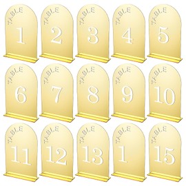15 hermosos números de mesa de boda dorados del 1 al 15 con soportes, elegantes carteles acrílicos de doble cara de 5 x 7 pulgadas, numerados, la decoración perfecta para tu recepción de boda o