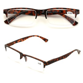 2 Pairs Rectangular Half Rim Reading Glasses - Simple Classic Reader (Tortoise, 2.00)