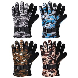Hicarer 4 Pares de Guantes de Invierno para niños, Impermeables, para Nieve, esquí, cálidos, Unisex, Guantes de Camuflaje para Clima frío, niñas y niños