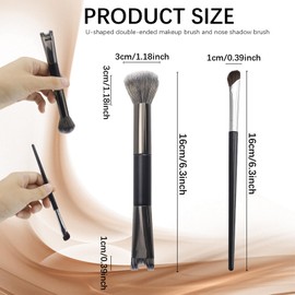2 Pcs Nose Contour Brushes, 2-in-1 U-shaped Fluffy brush Dual-End Angled Nose Brushes Set Practical Makeup Tools for Nose Sculpting and Definin (Black)
