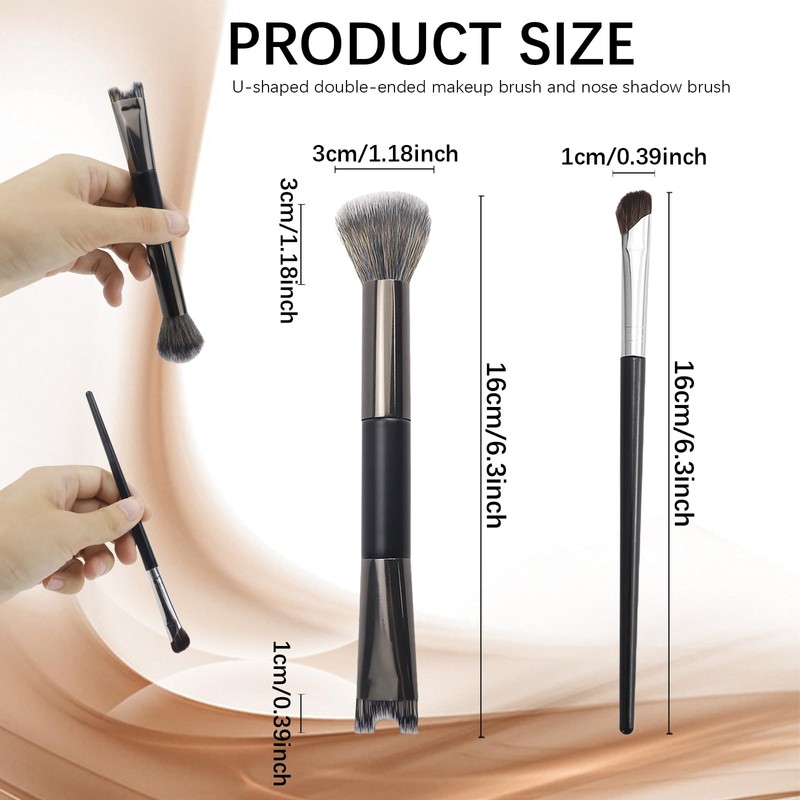 2 Pcs Nose Contour Brushes, 2-in-1 U-shaped Fluffy brush Dual-End
