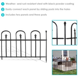 Sunnydaze Strasbourg 6' Set of 2 Steel Decorative Garden Fence Panels - 37.5" W x 30.5" H Per Panel - Black