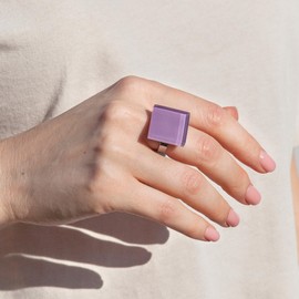 Statement Ring mit Stein violett (20mm) • Geburtsstein Schmuck Geometrisch • Edelstahlring größenverstellbar (min. Ø 19mm) • handgemacht & nachhaltig