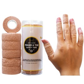GRIP MAMBA Finger & Toe Safety Tape, 1 inch Wide Flexible Protective Tape w/No Residue Adhesive, Cut Callus & Blister Protection, Sleeve Support & Stretch Bandage Wrap for Fingers Toes, 6 Rolls-Beige