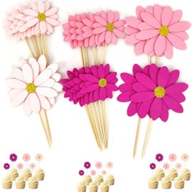 24 piezas de decoración para cupcakes de margaritas, decoración para tartas de margaritas, palillos de dientes para cupcakes de crisantemo, palillos de flores de margaritas