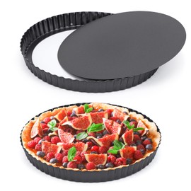 Beasea Tart Pan 10 Inch Removable Bottom, 2pcs 10 Inch Round Non Stick Pie Pans Carbon Steel Loose Base Bottom Tart Quiche Pie Tart Pans for Baking Fruit Cheese Tart Pie Desserts