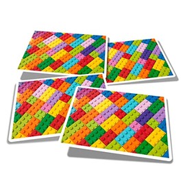 Vinyl Rectangle Stickers (Set of 4) 10cm - Colourful Building Blocks Toy Game for Laptops, Tablets, Luggage, Scrap Booking, Fridges #50574