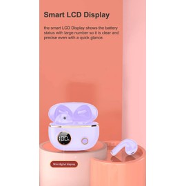 eDealz in-Ear Wireless Bluetooth 5 Headphones, Earbuds IPX5 Waterproof with Microphone Rechargeable USB C Case with Round LCD Display for Smartphones Android iOS (Purple)