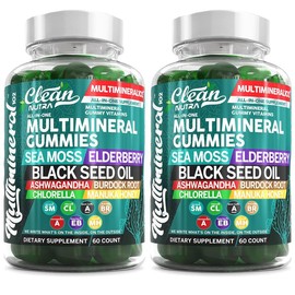 2-Pack Sea Moss Gummies with Ashwagandha & Black Seed Oil – Multimineral Gummy Vitamins in Green Apple Flavor for Hair, Skin & Immune Support
