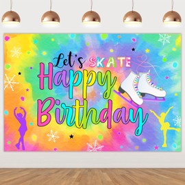 Wonmelody Let's Skate Backdrop for Girls Ice Skating Birthday Party Supplies Neon Glow Happy Birthday Skate Backdrop Rainbow Roller Skate Banner Photo Wallpaper for Girls
