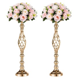 Nuptio - Versátil juego de soporte de metal para arreglos florales y velas de pilar para bodas, fiestas, cenas, centros de mesa, eventos, restaurantes y hoteles, decoración (2 x L, dorado)