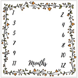 AZI&CHI Baby Monthly Milestone Blanket - Newborn Photography Backdrop Fleece Memory Photo Blanket - 1 to 12 Months for Newborn Boy and Girl 47" x 43" (Square Wreath)