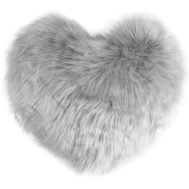 Foribyw Heart Shape Pillow Soft Fluffy Long Plush Love Throw Pillow Decorative Valentine Day Heart Cushion 45x40cm Comfortable Warm Cosy Back Cushion for Bedroom Sofa Couch Gift(grey)