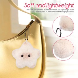 DEARMAMY Cute Star Keychain, Plush Fluffy Siamese Cat Keychain Purse Charm Squeaky Squeeze Toy Backpack Handbag Pendant