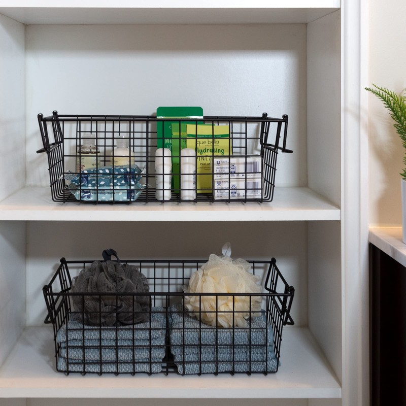 Home-Complete Nesting Storage Bins Stackable Wire Baskets, Set of 2,