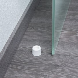 sossai® 5 x Door Stops NTS | Model: Anke | Height: 24 mm | Diameter: 30 mm | Colour: White | For Screwing (Including Mounting Material) | Floor Mounting