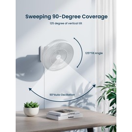 12" Wall-Mounted Oscillating Fan with Remote & Timer, Compact Bedroom/RV Fan - 4 Speeds, Quiet 90°Rotation, Adjustable Tilt, 8.2 ft Cord for Bathroom & Home Cooling, Include Adapter, Easy to Clean