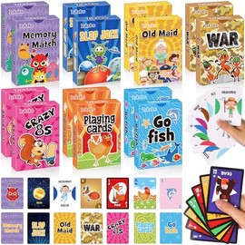 Zubebe 42 Pack Kids Card Games Gifts Bulk Classic Playing Card Game Set for Kids Includes Go Fish, Old Maid, Crazy Eights, Memory Match, Slap Jack, Playing Toy for Party Favors (Vivid)