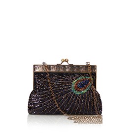 BABEYOND 1920s Flapper Peacock Clutch Vintage Gatsby Sequins Evening Handbag Beaded Bag, Style 2-Black, One Size, Style 2 black